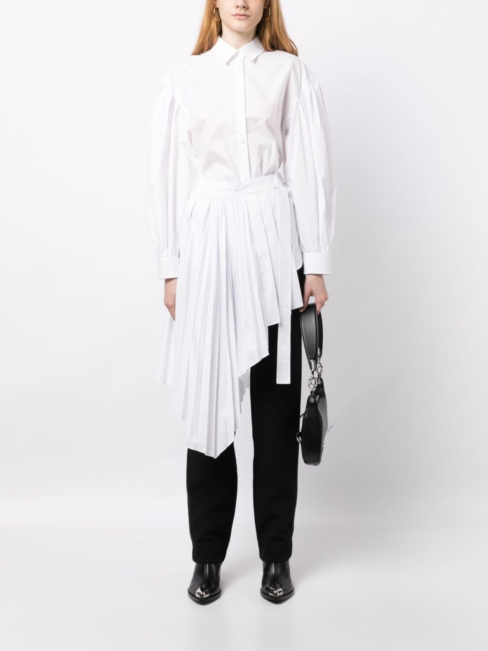 asymmetric pleated mini shirtdress - 2
