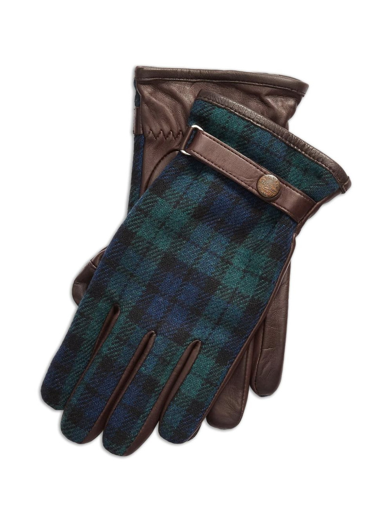tartan-pattern leather gloves 1