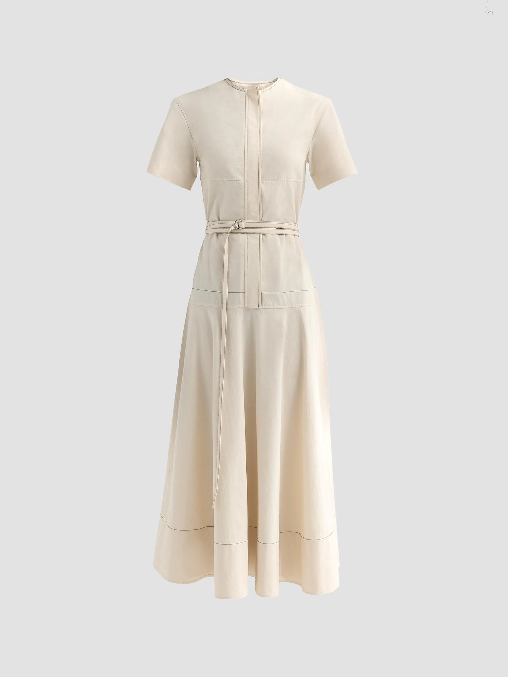 Women's Elizabeth Seamed Belted Midi Dress - Barley Melange - 1