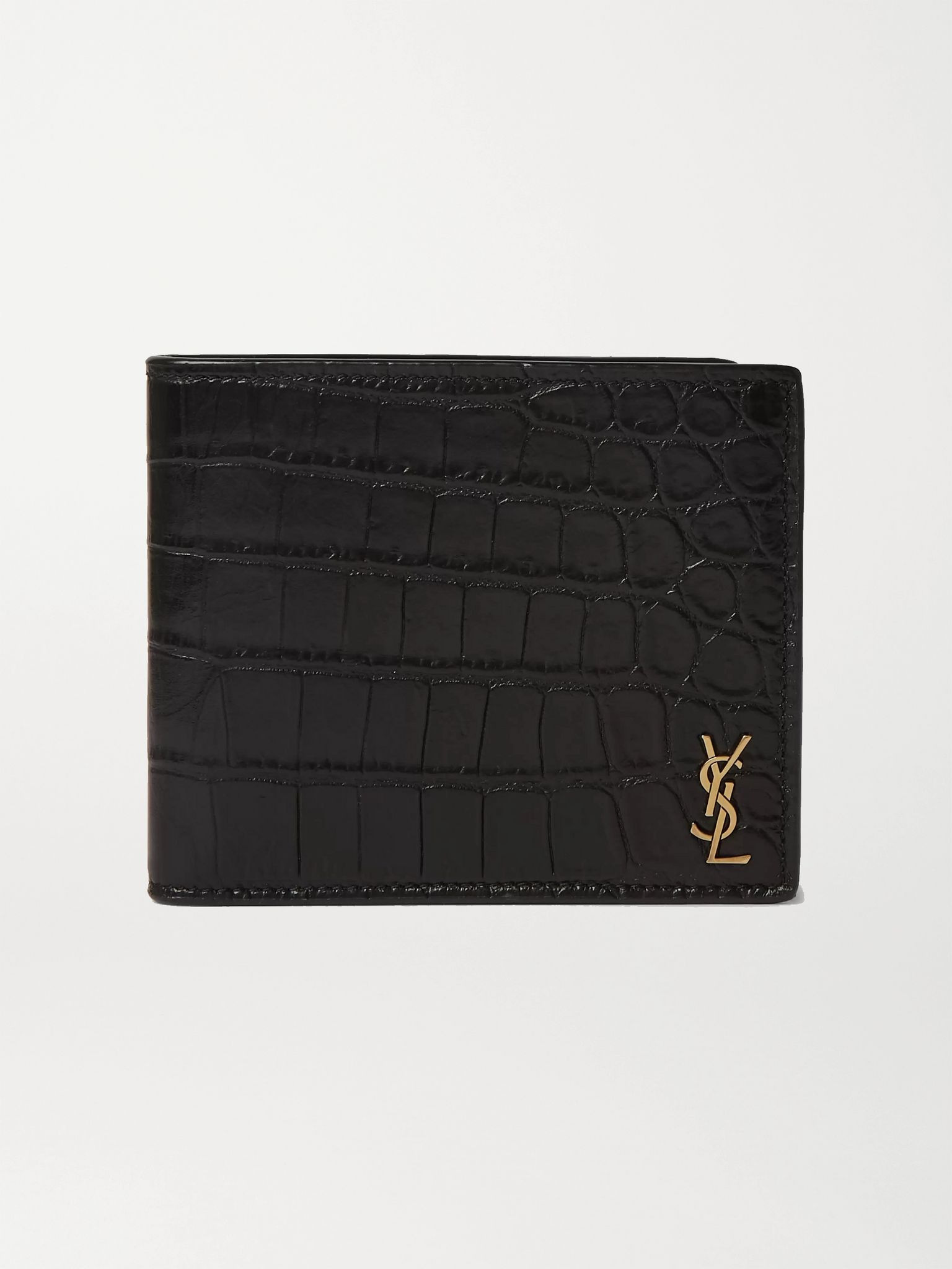 Logo-Appliquéd Croc-Effect Leather Billfold Wallet Black - 1