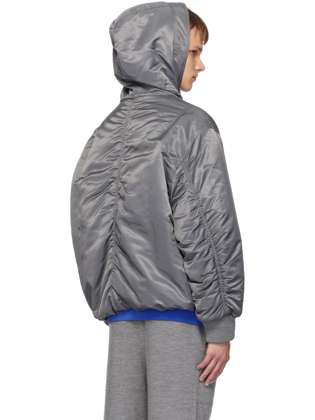 Gray Hooded Bomber Jacket - 3