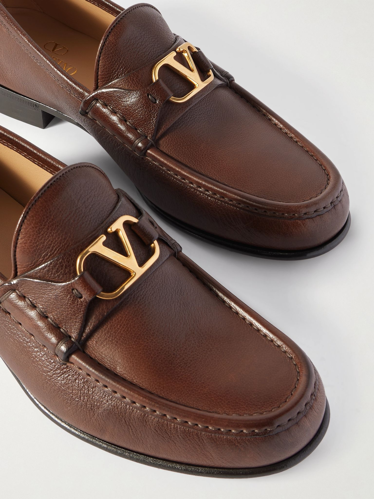 Logo-Embellished Full-Grain Leather Loafers Dark brown - 5