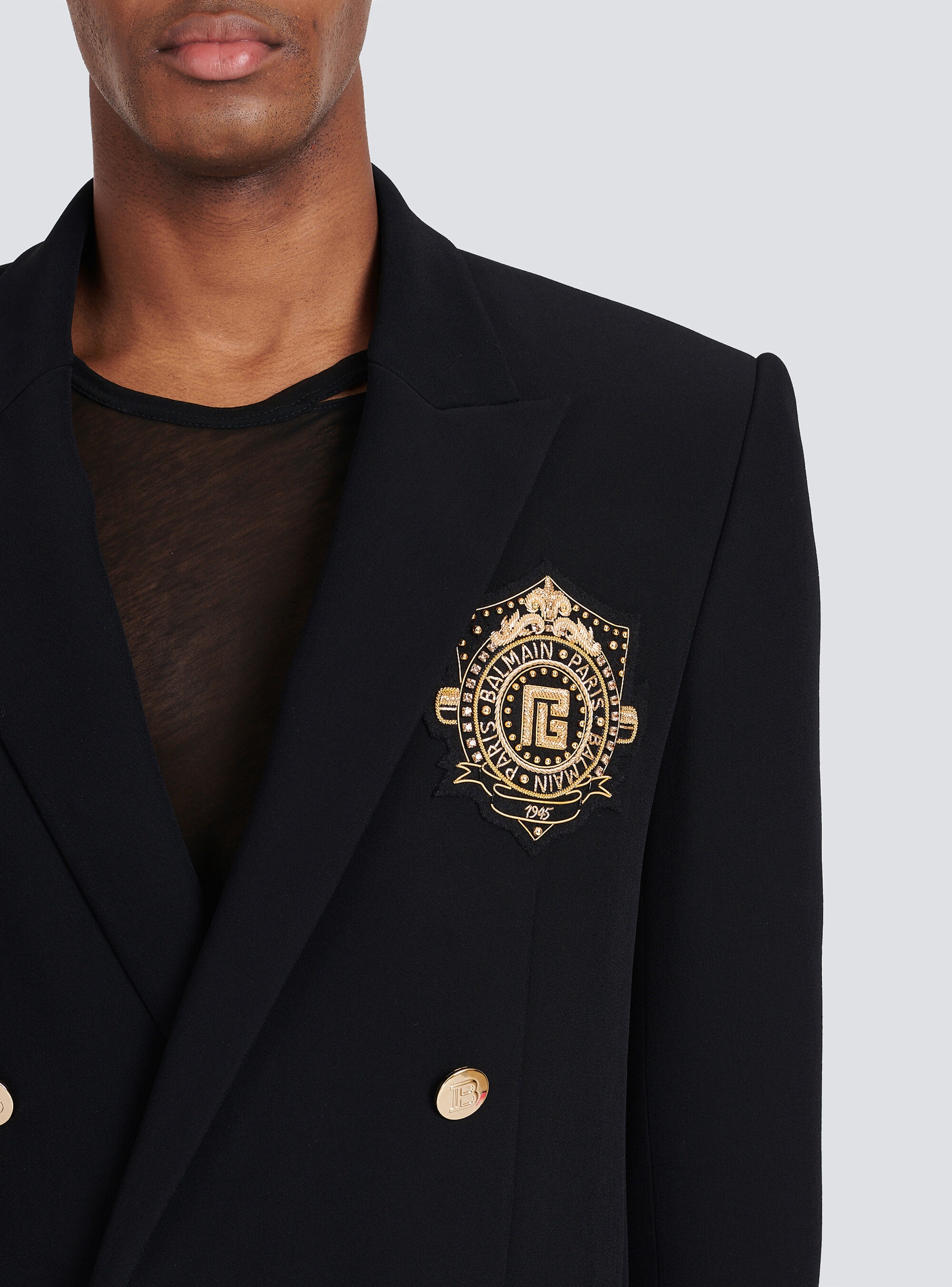 Twill blazer with double-breasted gold-tone buttoned fastening - 8