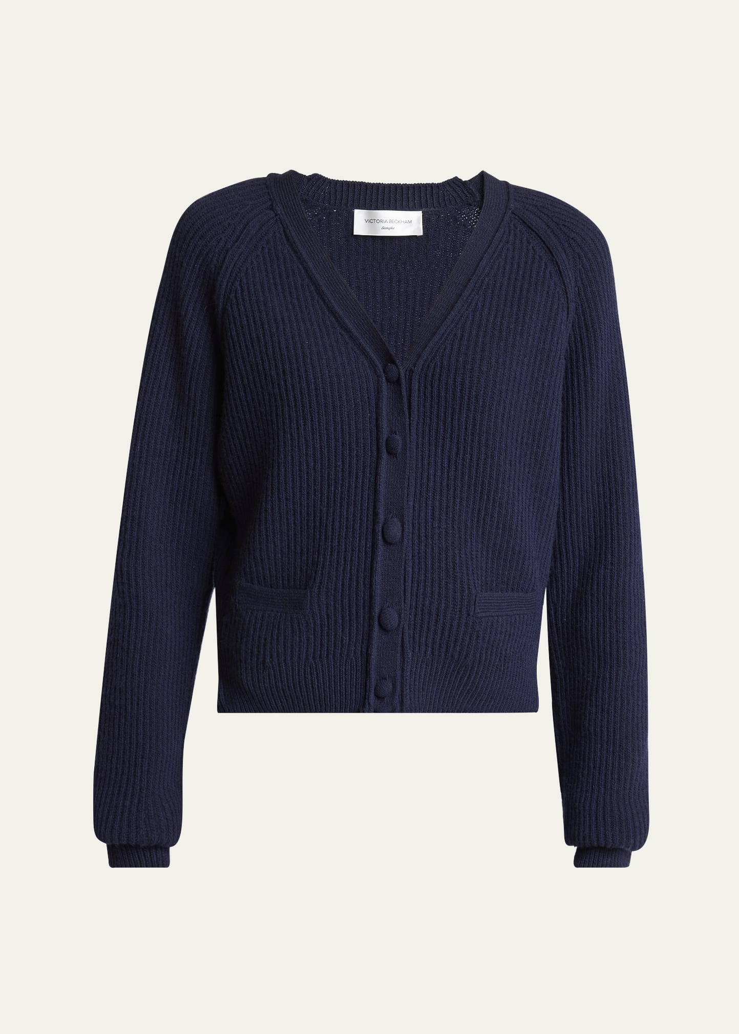 Stepped Hem V-Neck Cashmere Wool Cardigan - 1