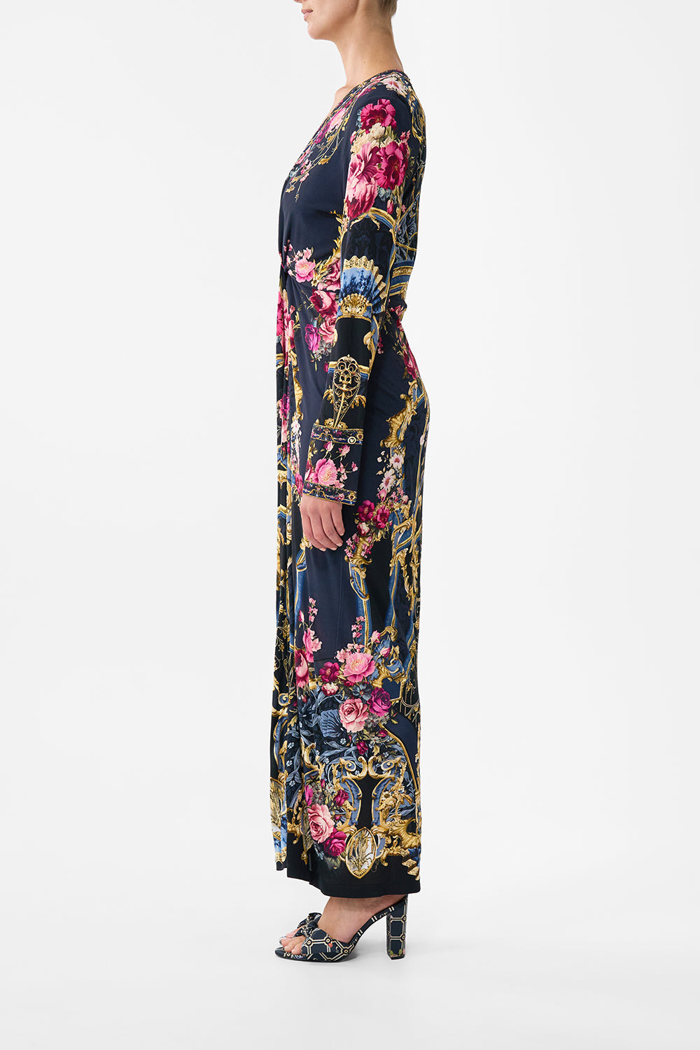 LONG V NECK TWIST FRONT JERSEY DRESS - 4