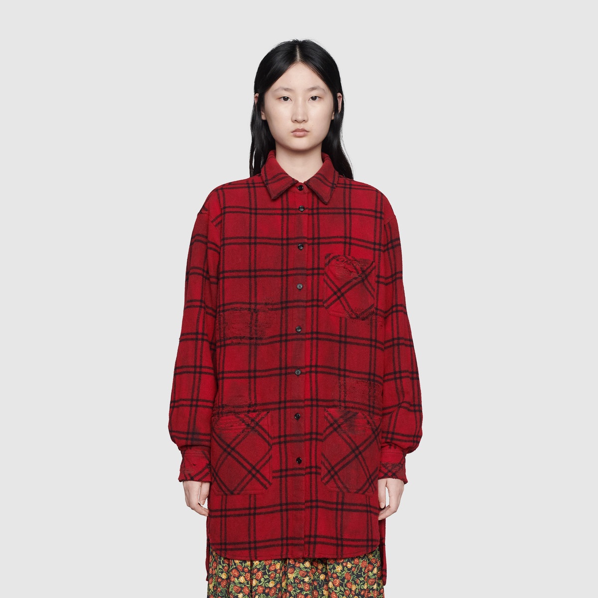 Check wool oversize shirt - 3