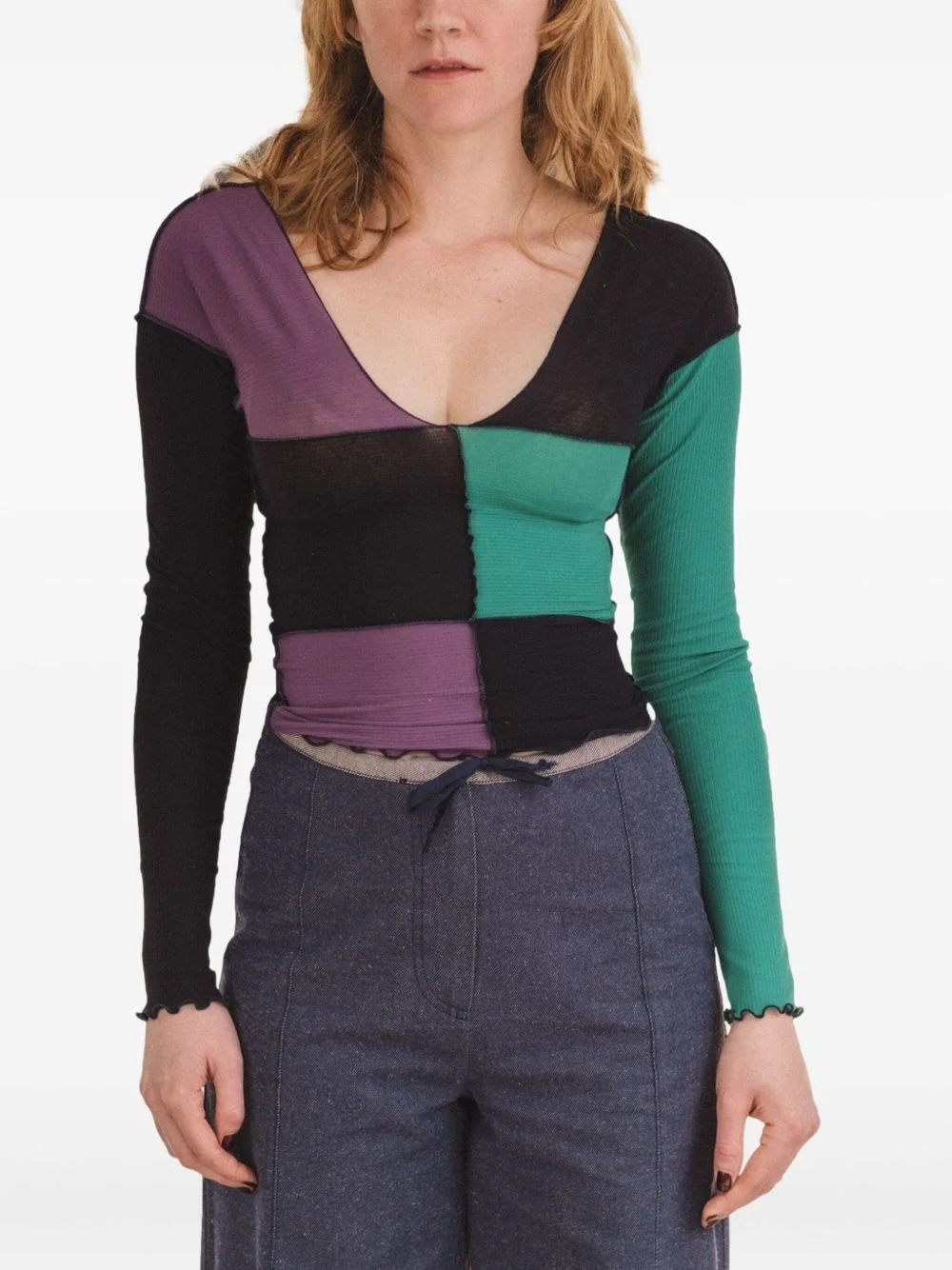 long-sleeve patchwork tee - 1