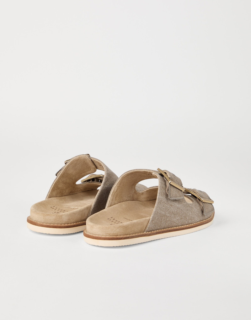 Brunello Cucinelli Délavé canvas and suede slides with buckles outlook