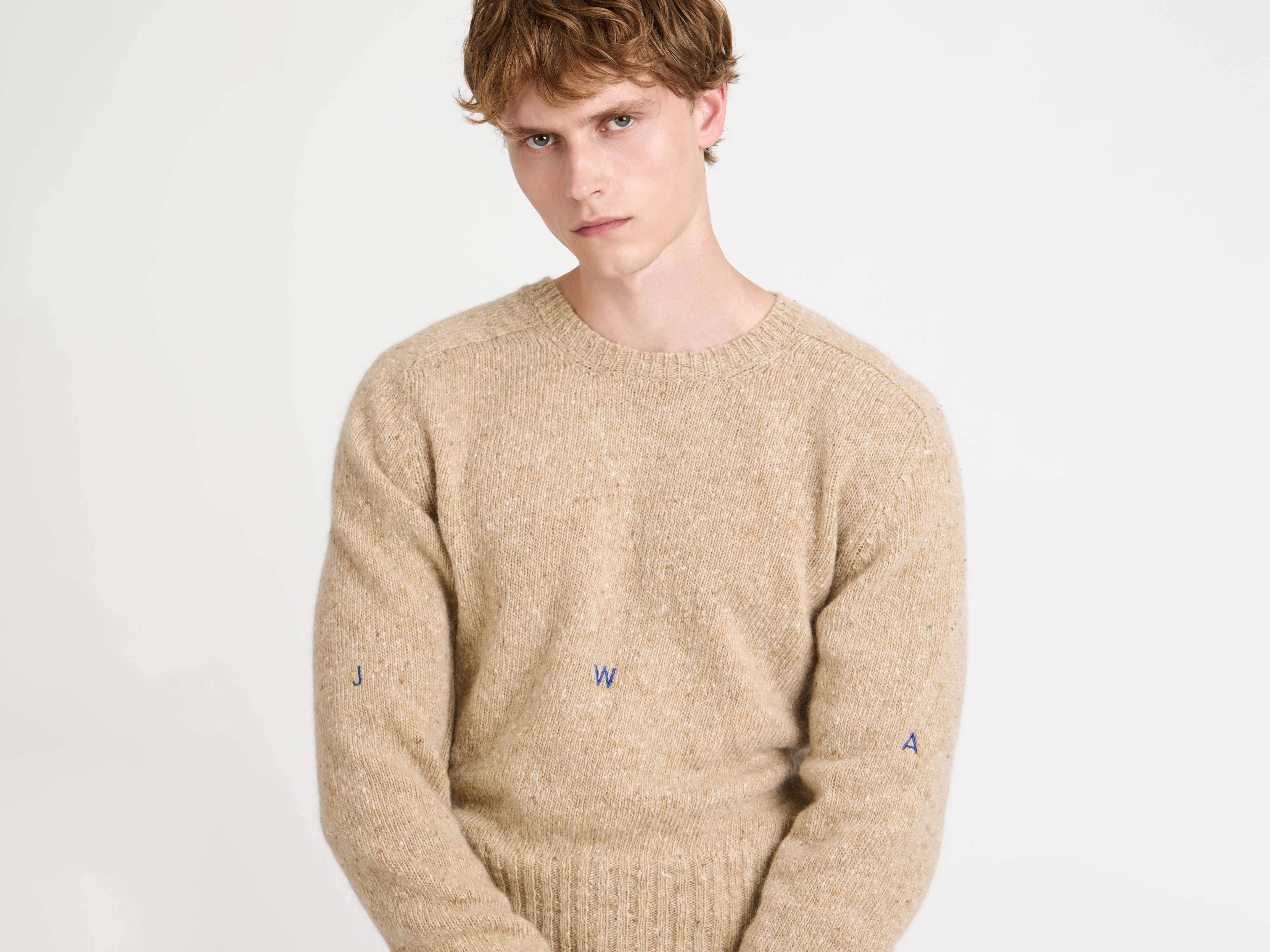 SLEEVE EMBROIDERED CREW NECK JUMPER OATMEAL MELANGE - 4
