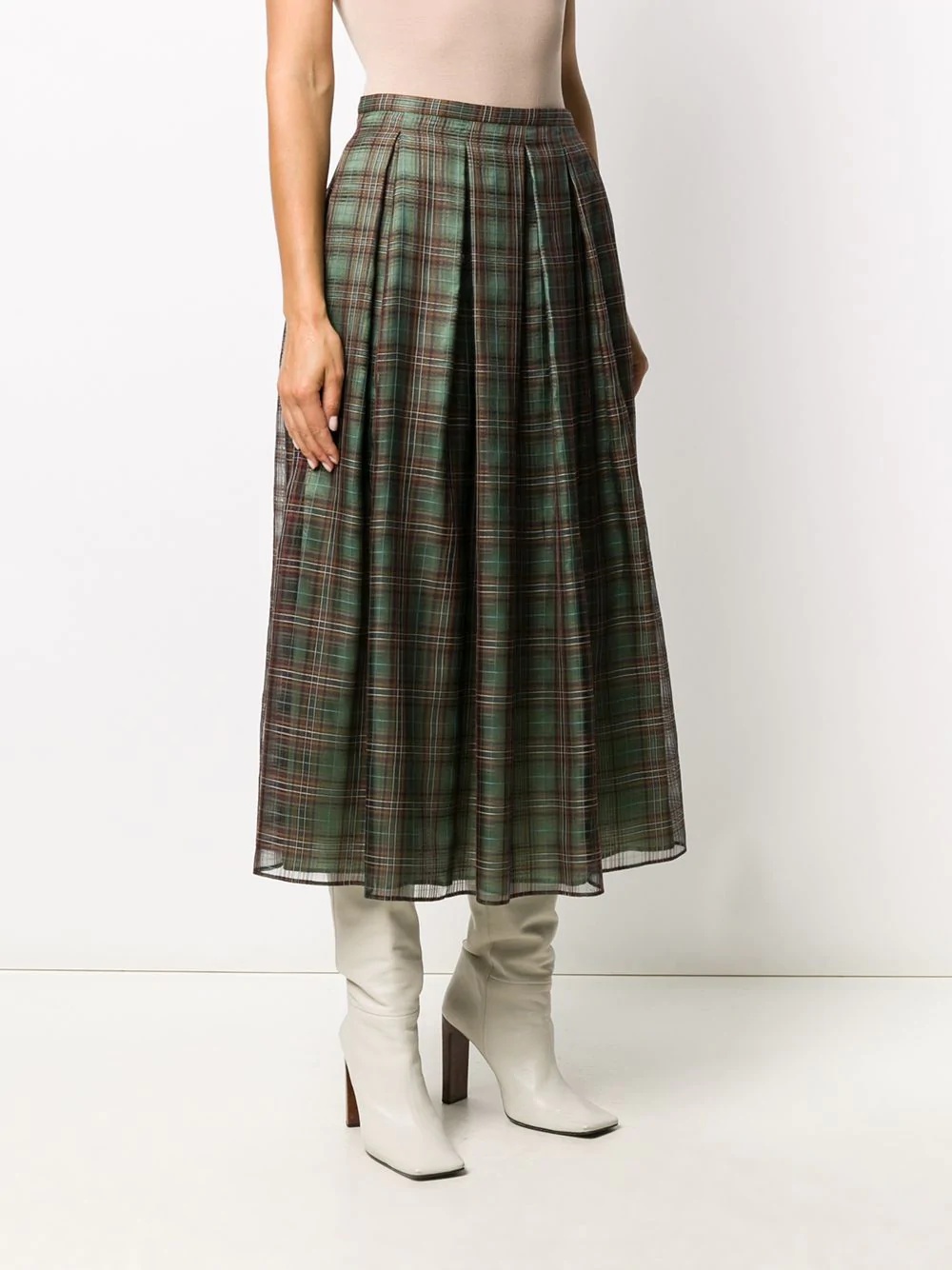 check-pattern pleated skirt - 3