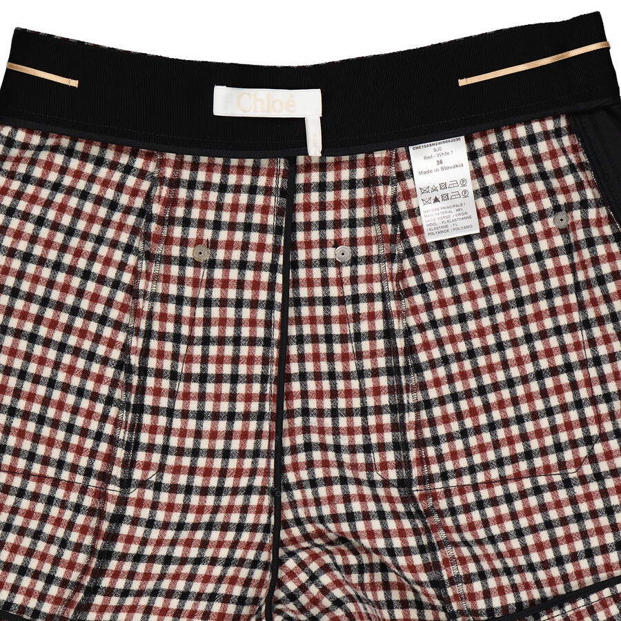 Chloe Ladies High-rise A-line Checked Wool-blend Shorts, Brand Size 36 (US Size 4) - 7