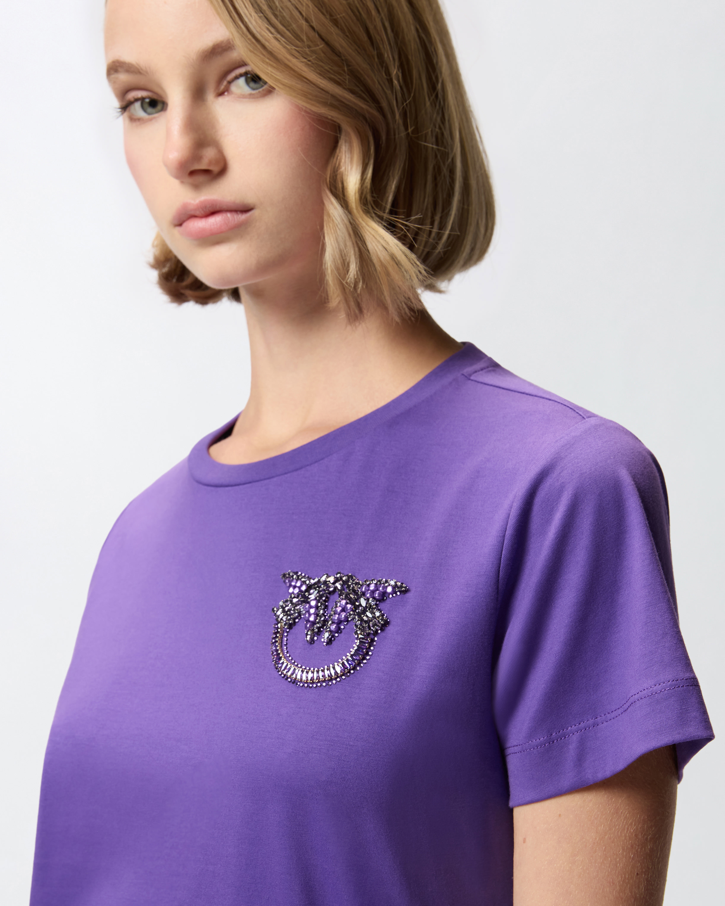 T-SHIRT WITH CRYSTAL-EMBROIDERED LOVE BIRDS LOGO - 5