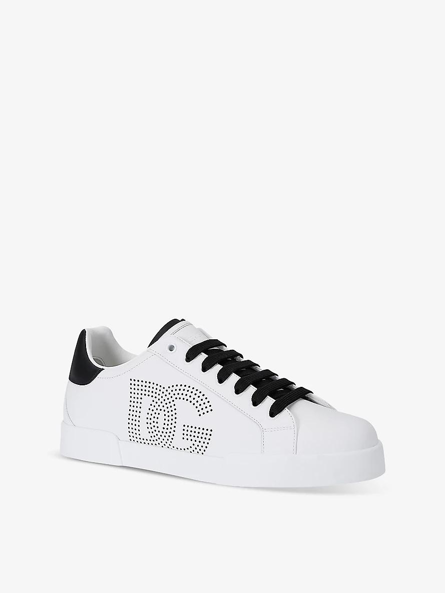 Perforated-logo lace-up leather low-top trainers - 3