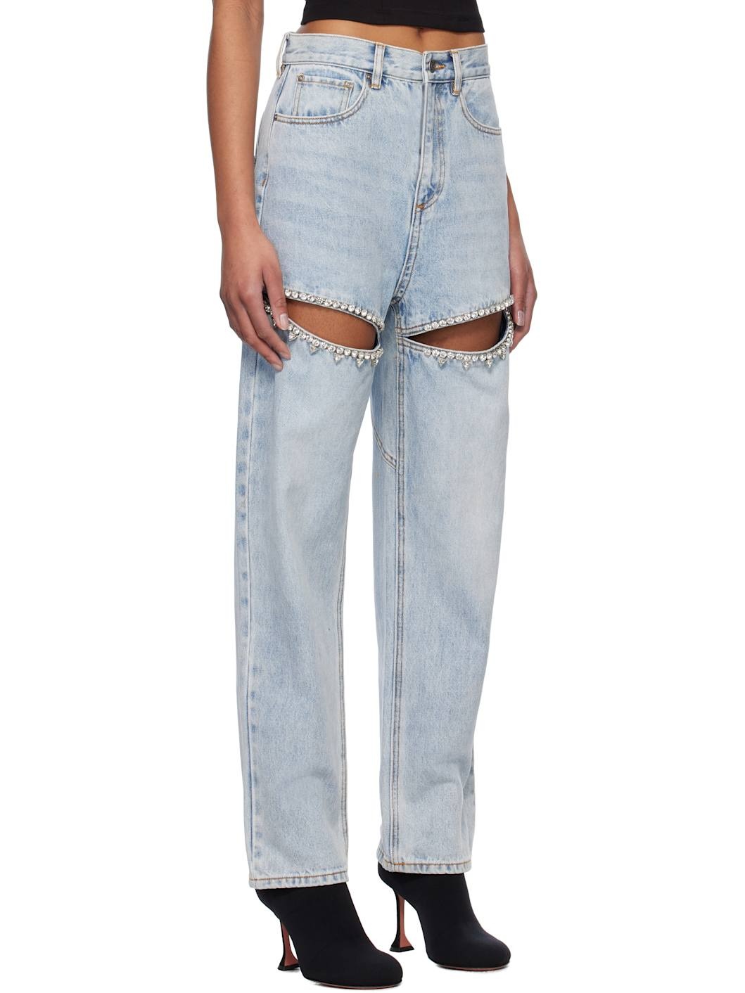 Blue Crystal Slit Jeans - 2
