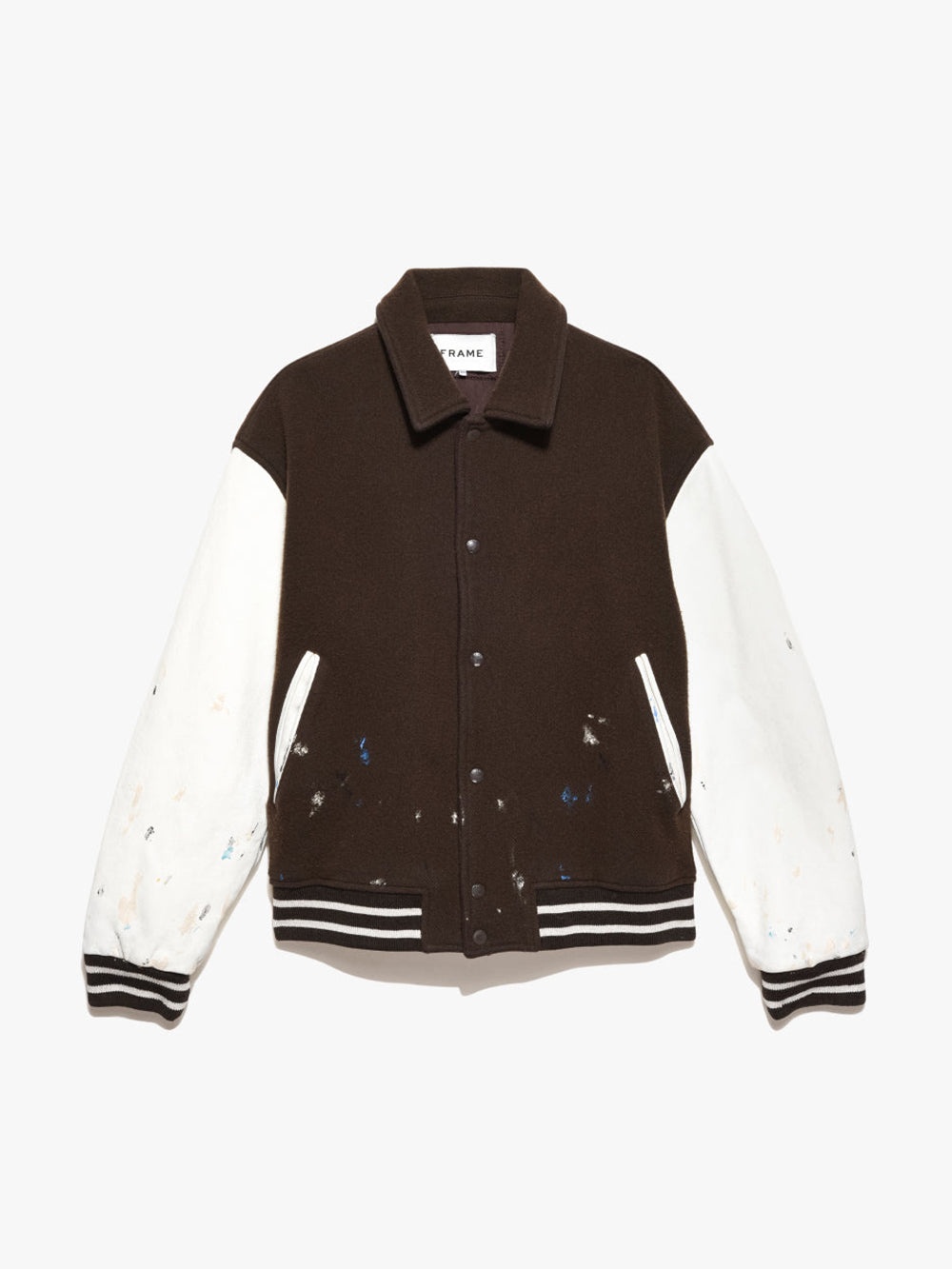 Hand Painting Varsity Jacket in Espresso Ecru Sleeves - 1