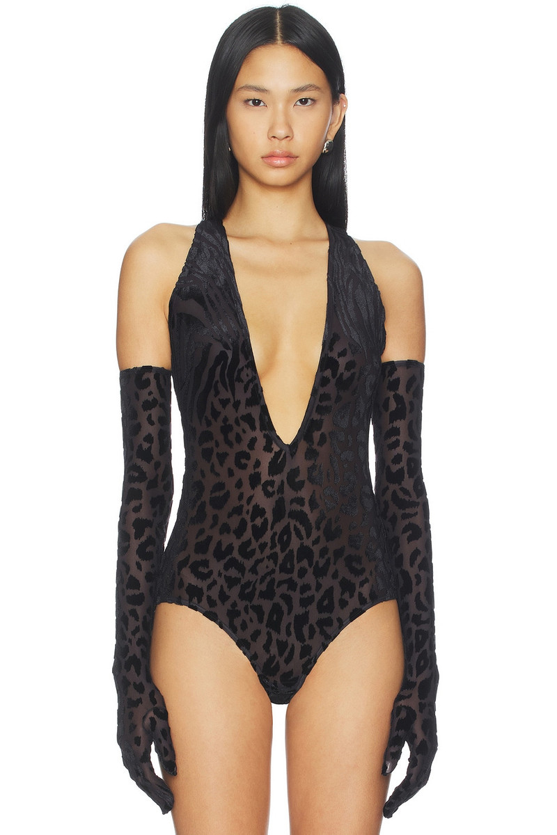 Animal Print Burnout Bodysuit With Gloves 2