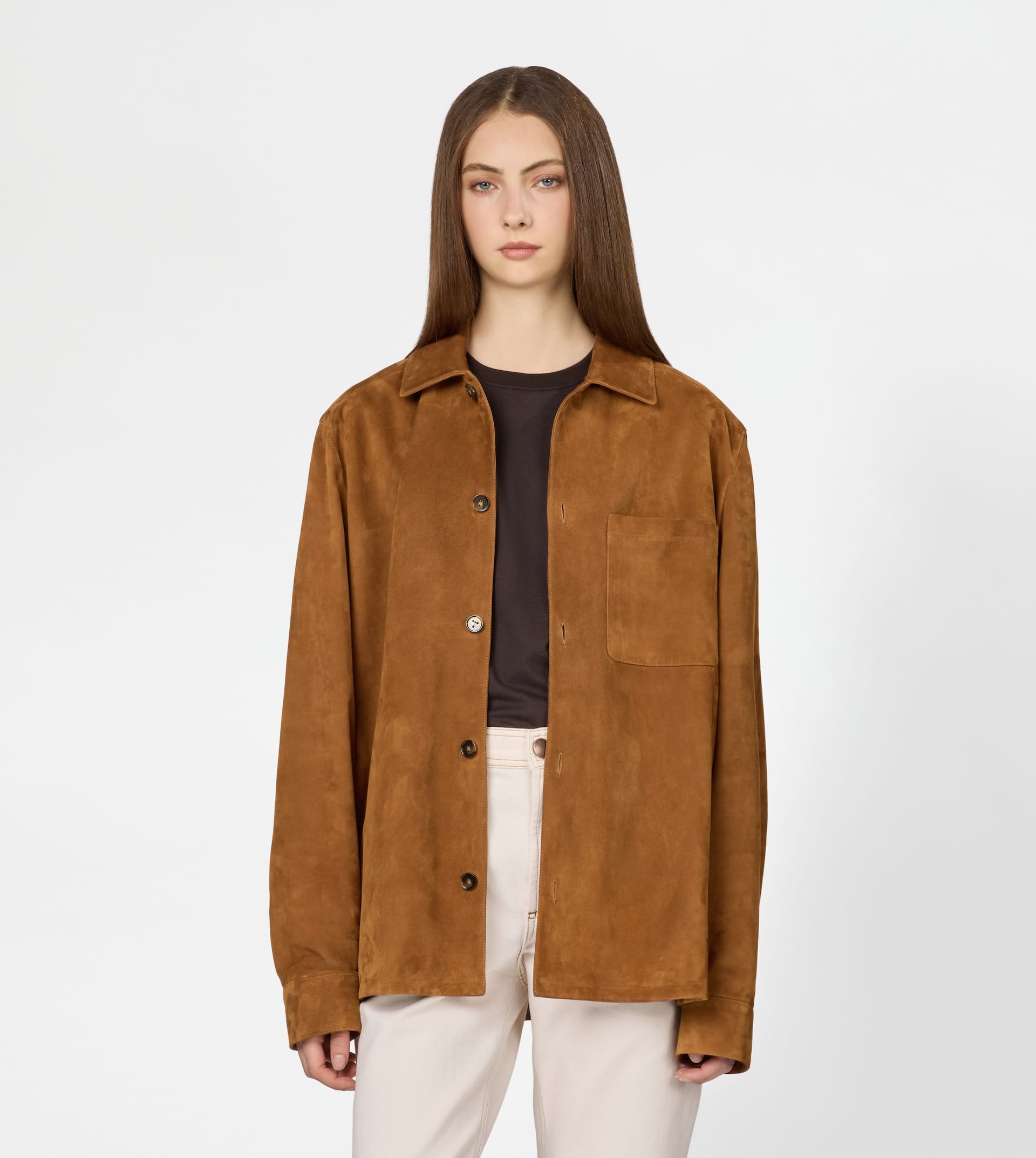 SHIRT JACKET IN PASHMY SUEDE - BROWN - 10