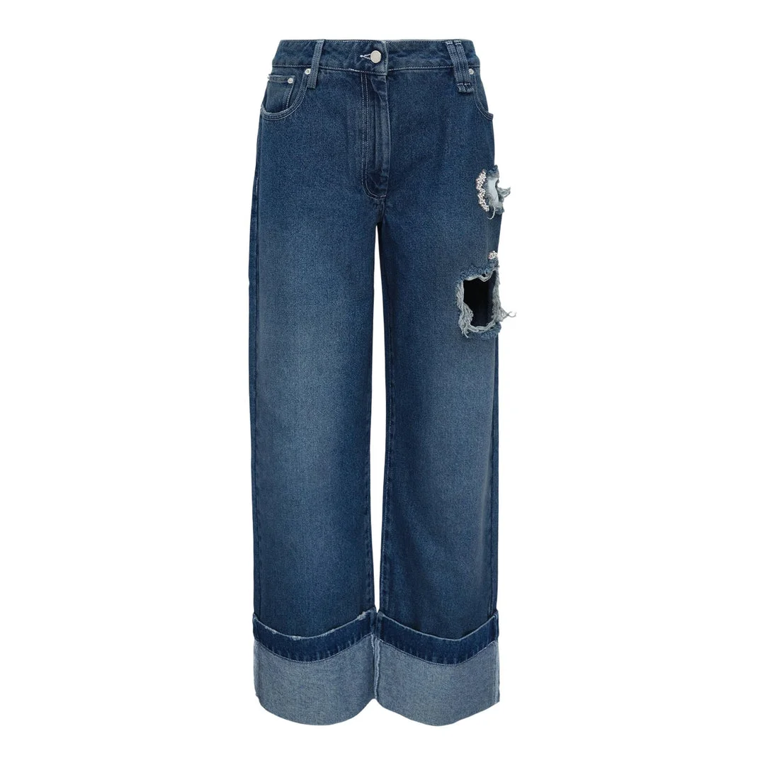 Cropped Distressed Straight Leg Jeans - 1