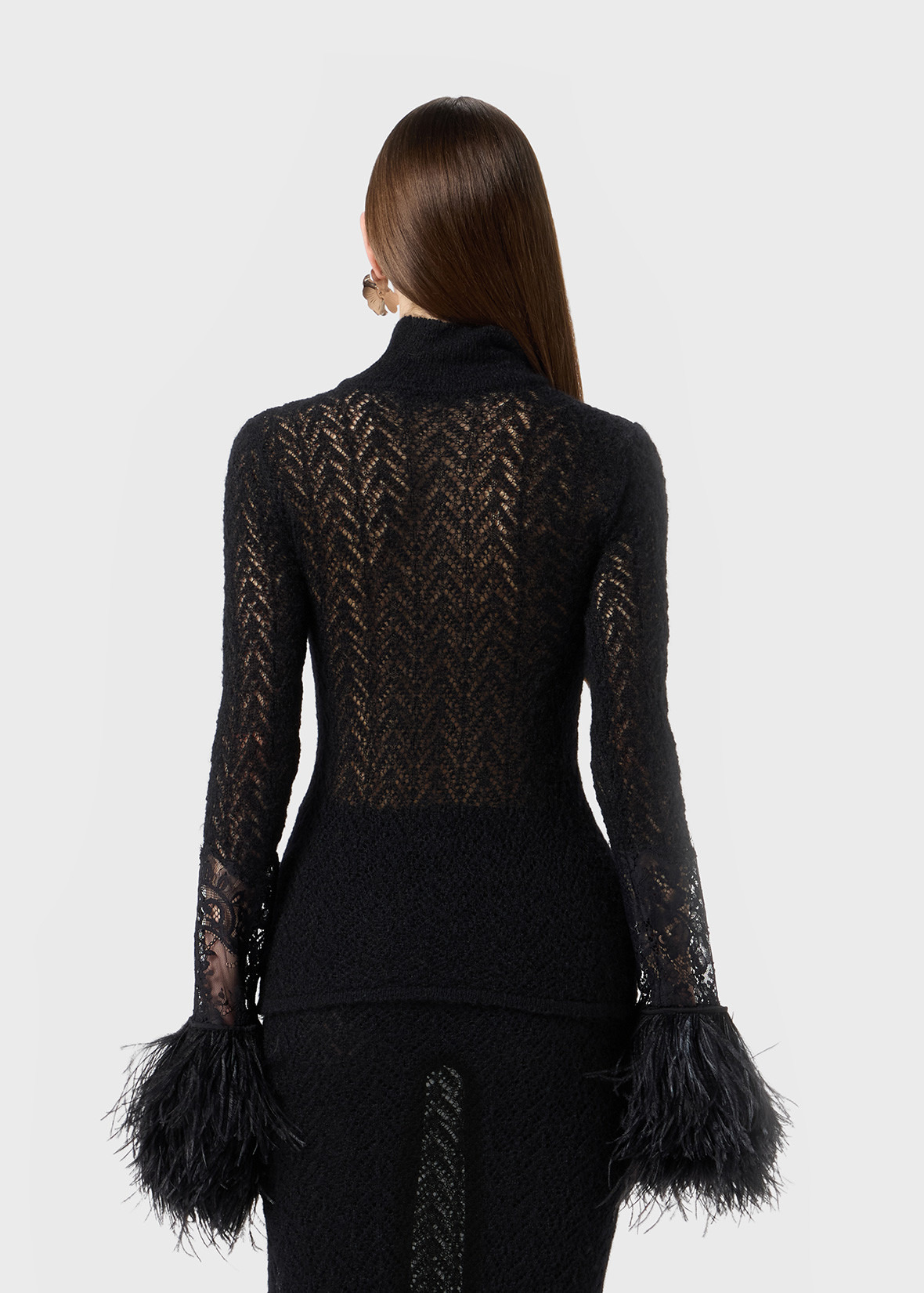LACE AND MARABOU FEATHER NETTED TOP - 4