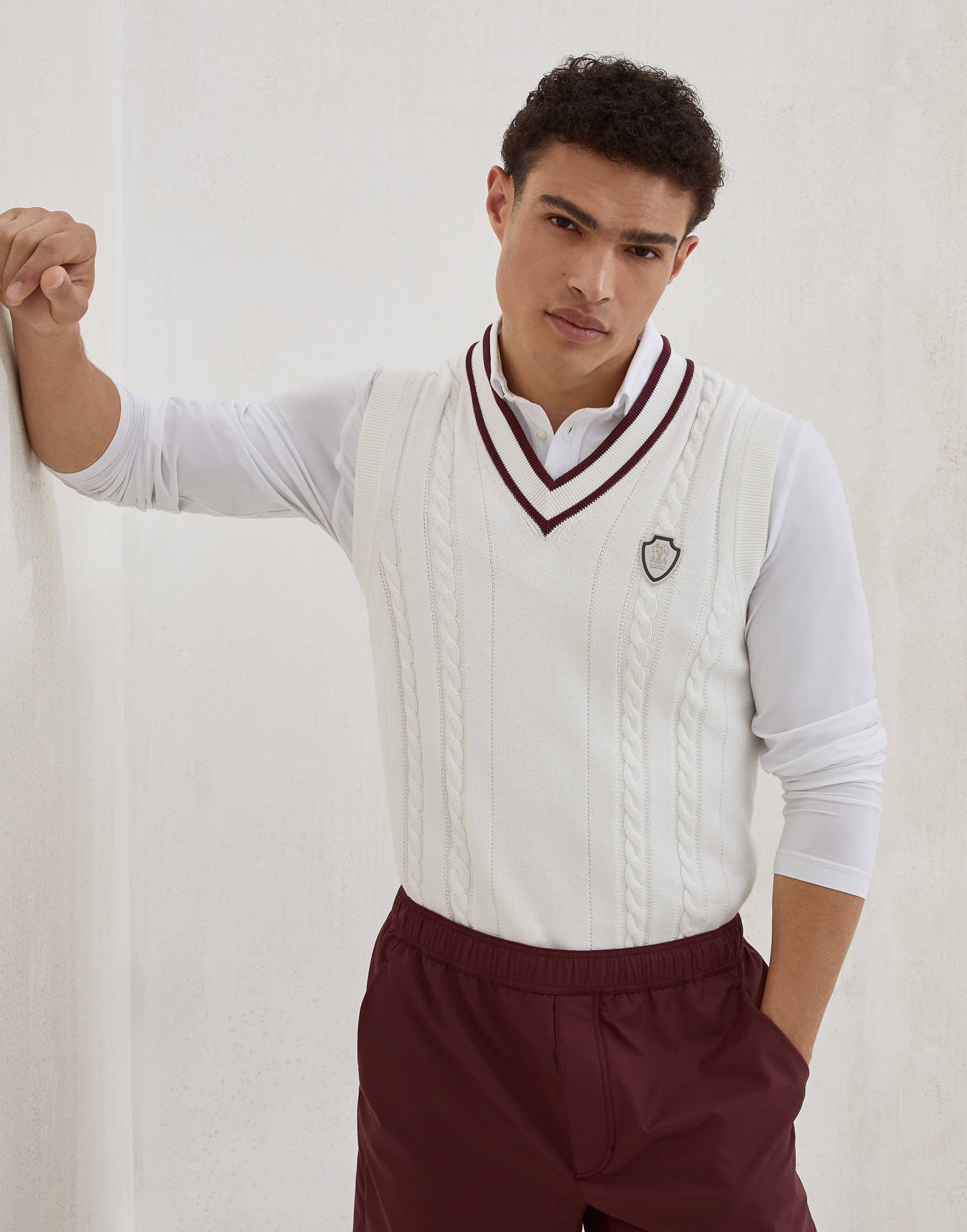 Cotton cable knit sweater vest with logo - 4