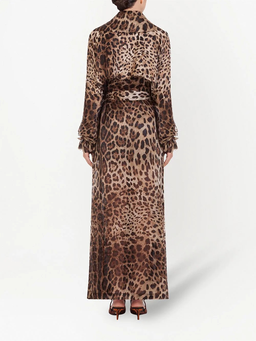 leopard print organza trench coat - 4