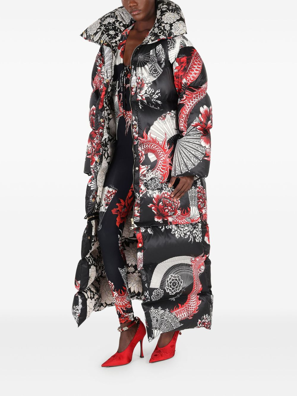 dragon-print oversized coat - 3
