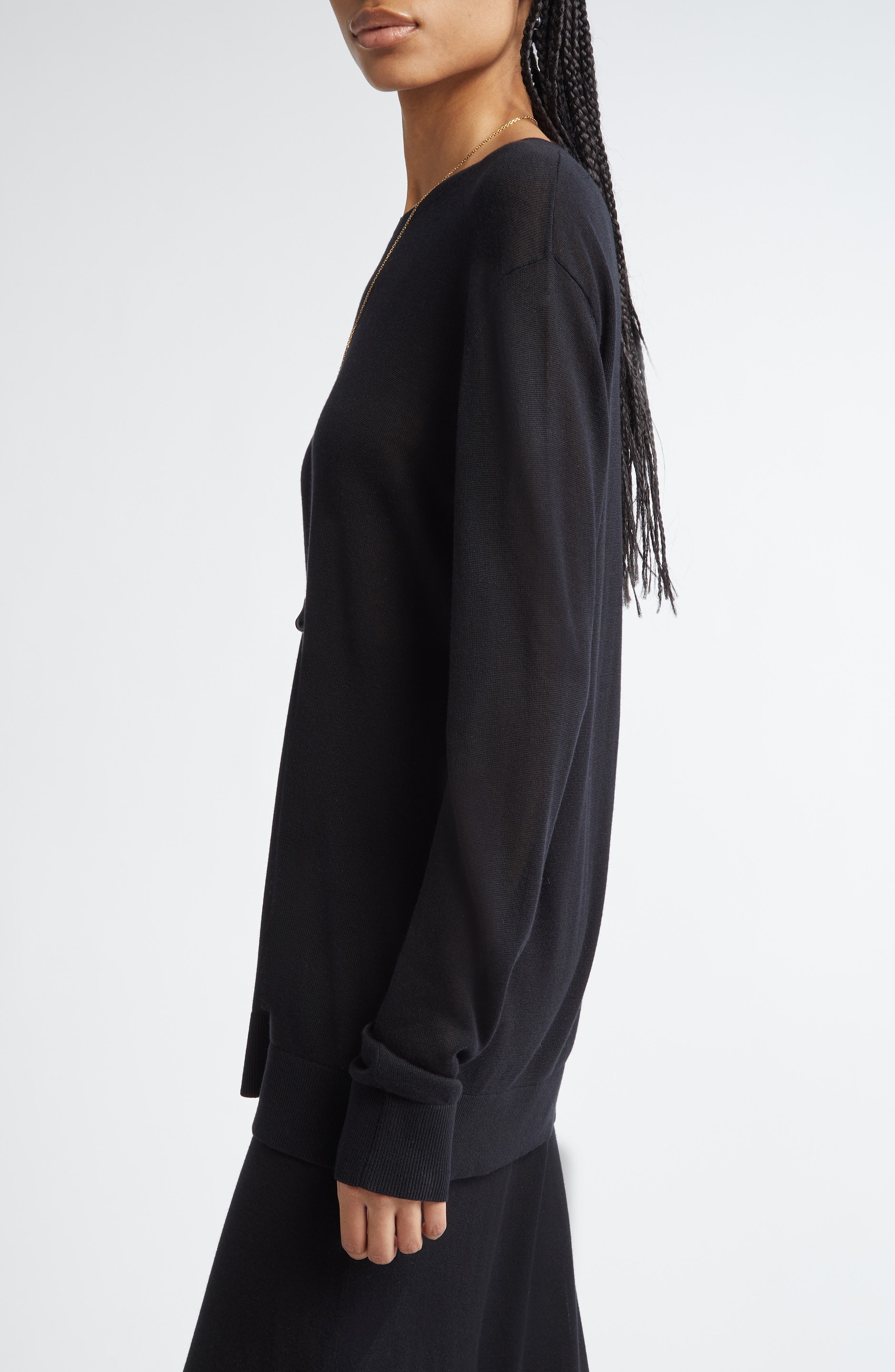 TOTEME Long Sleeve Knit T-Shirt in Black at Nordstrom - 4
