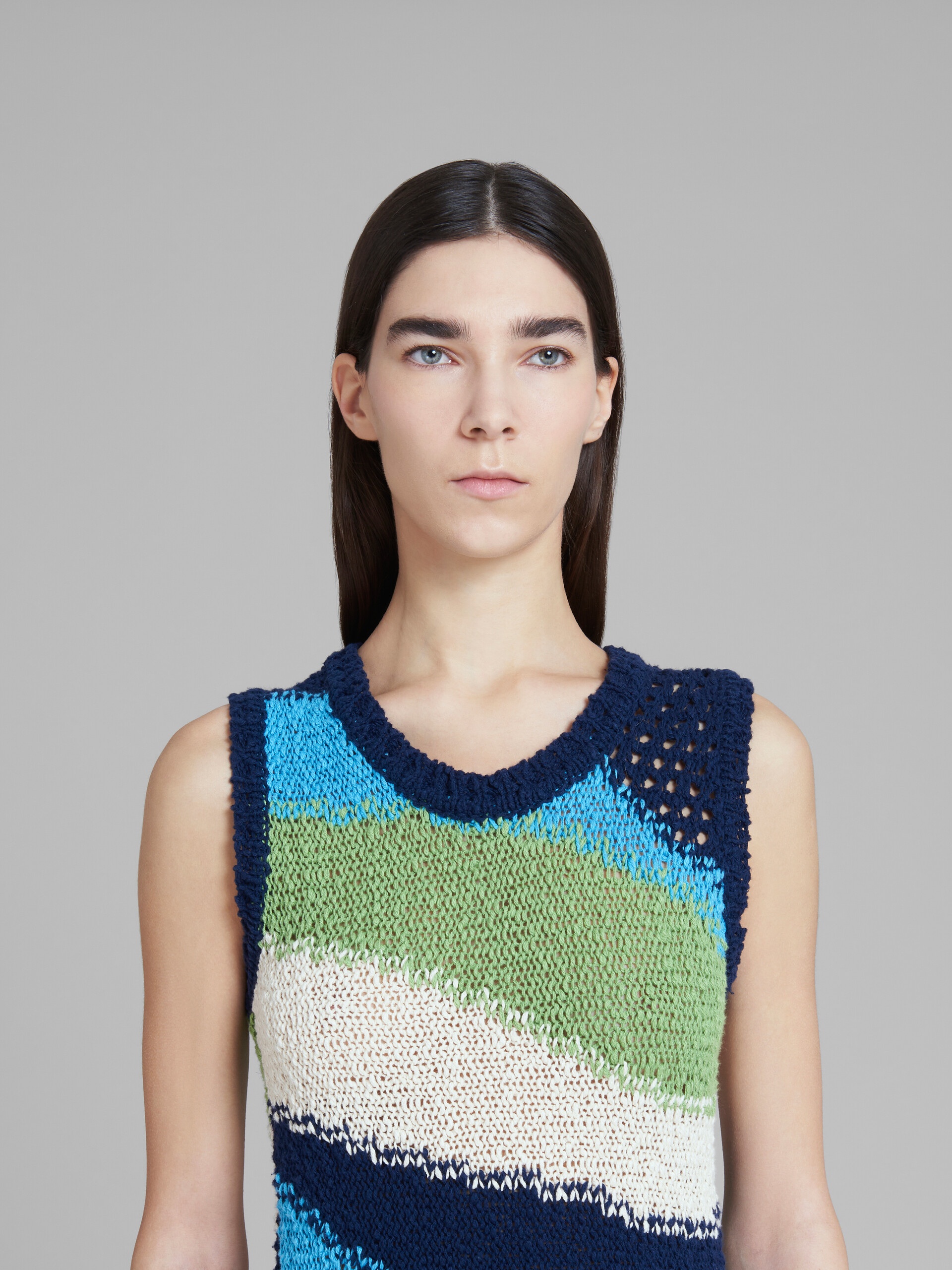 BLUE KNITTED COTTON DRESS WITH WAVY STRIPES - 4