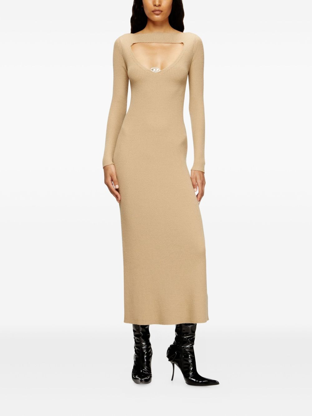 keyhole ribbed midi day dress - 3