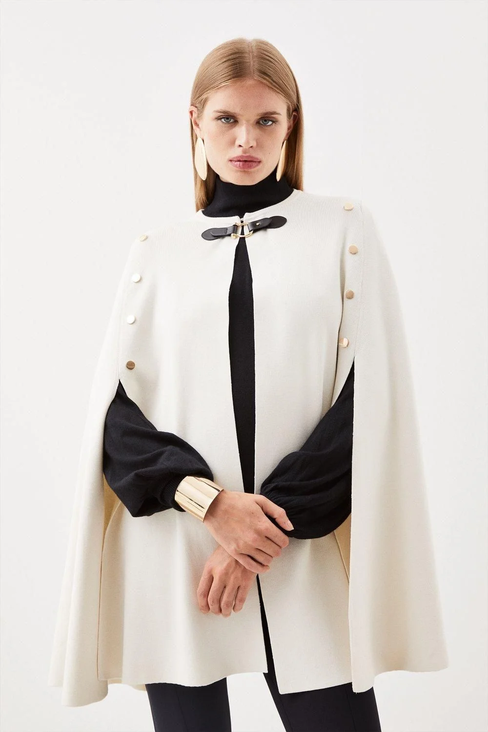 Popper Detail Knit Cape - 1