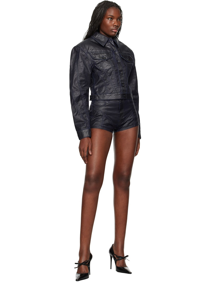MUGLER Navy Bi-Material Denim Shorts outlook