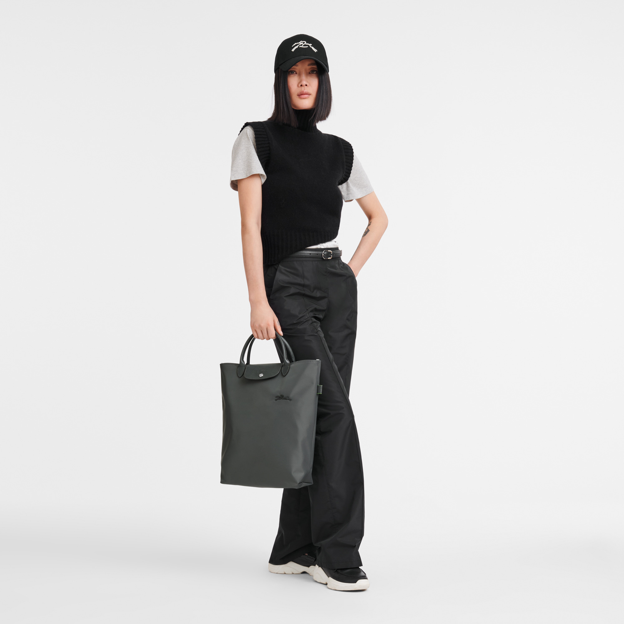 Le Pliage Green M Tote bag Graphite - Canvas - 2