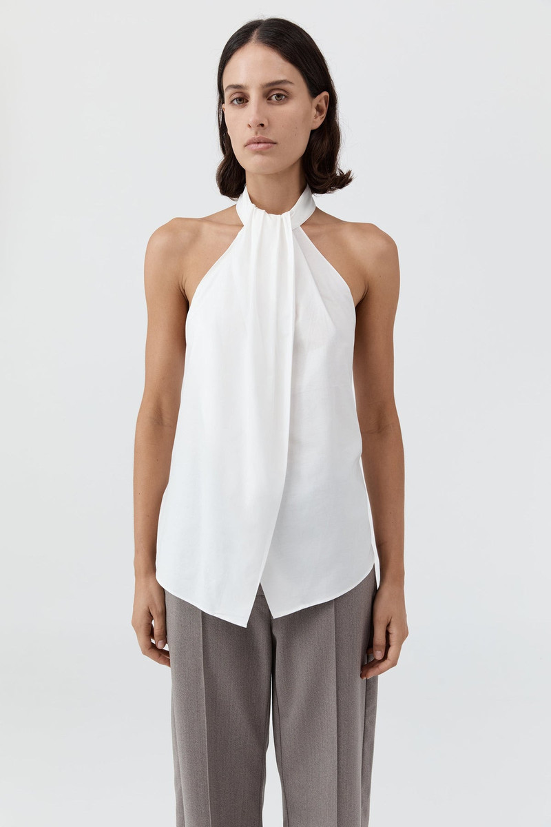 Oxford Halter Tie Back Top - White 3