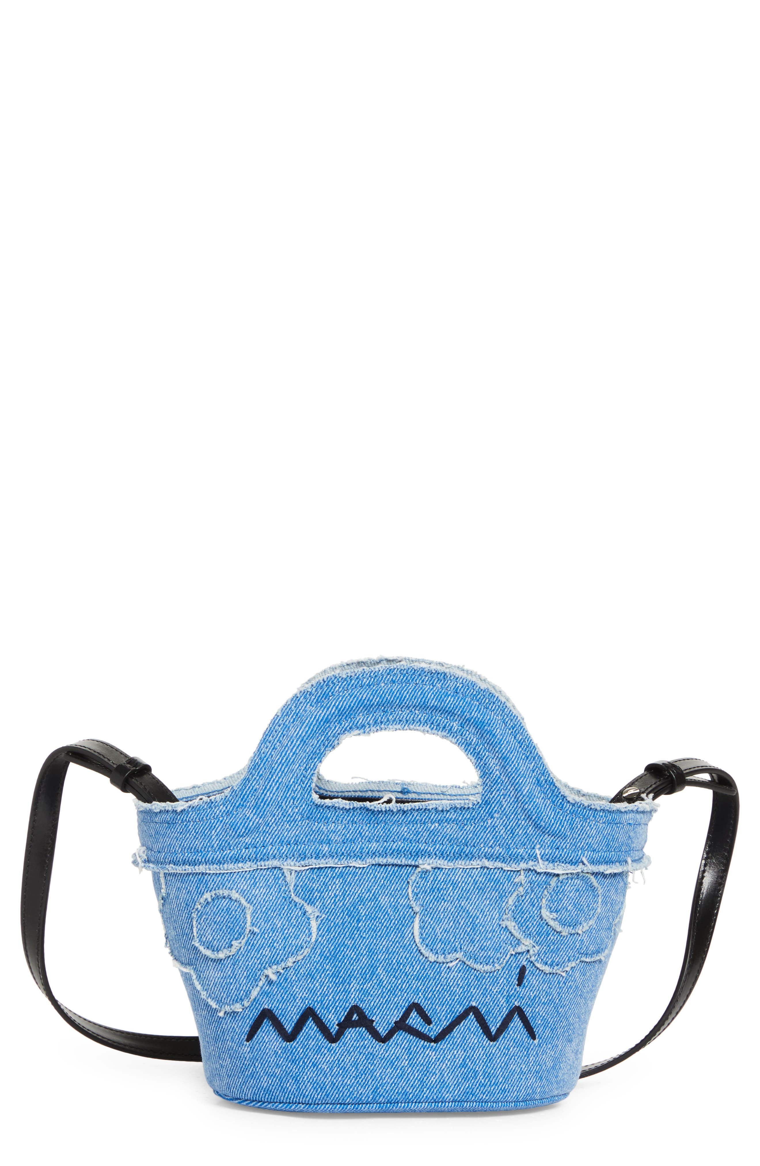 Marni Micro Tropicalia Logo Embroidered Denim Bucket Bag in Cobalt at Nordstrom - 1