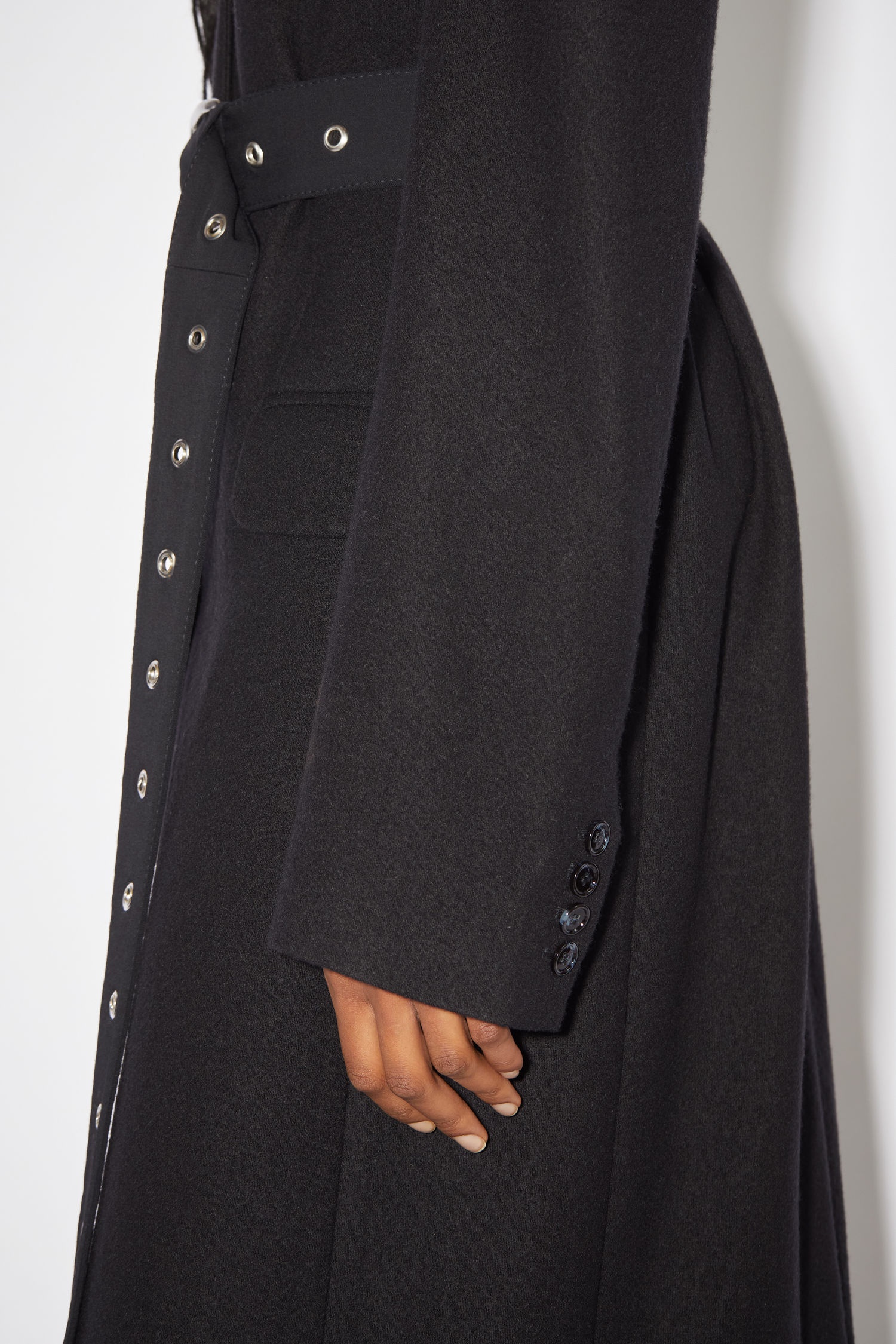 Belted wool coat - Black - 7