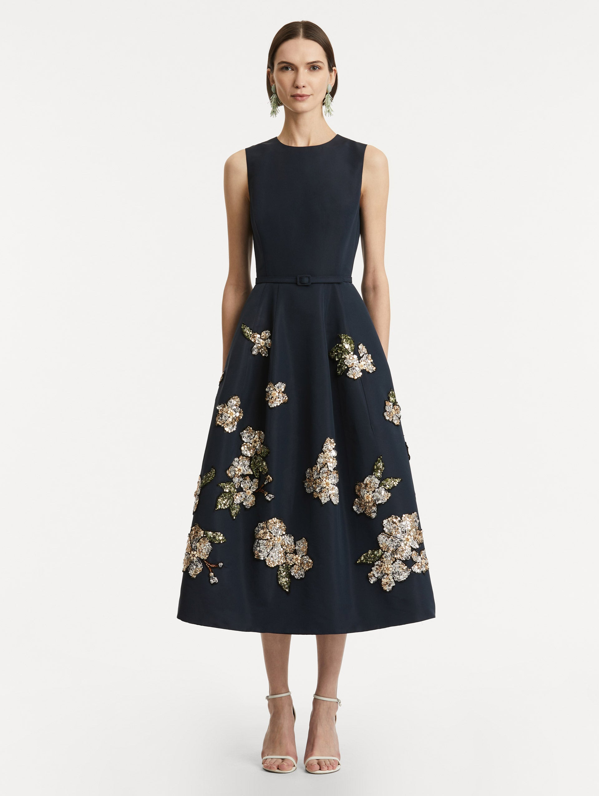 FLORAL SEQUIN EMBROIDERED FAILLE DRESS - 2