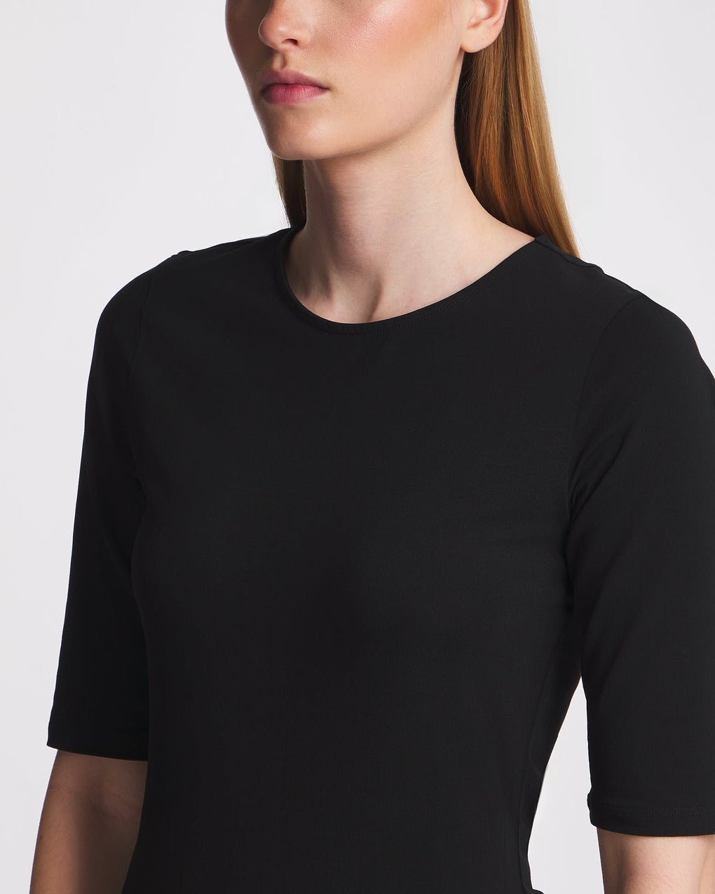 T-Shirt Cotton Stretch Elbow Sleeve Black - 5