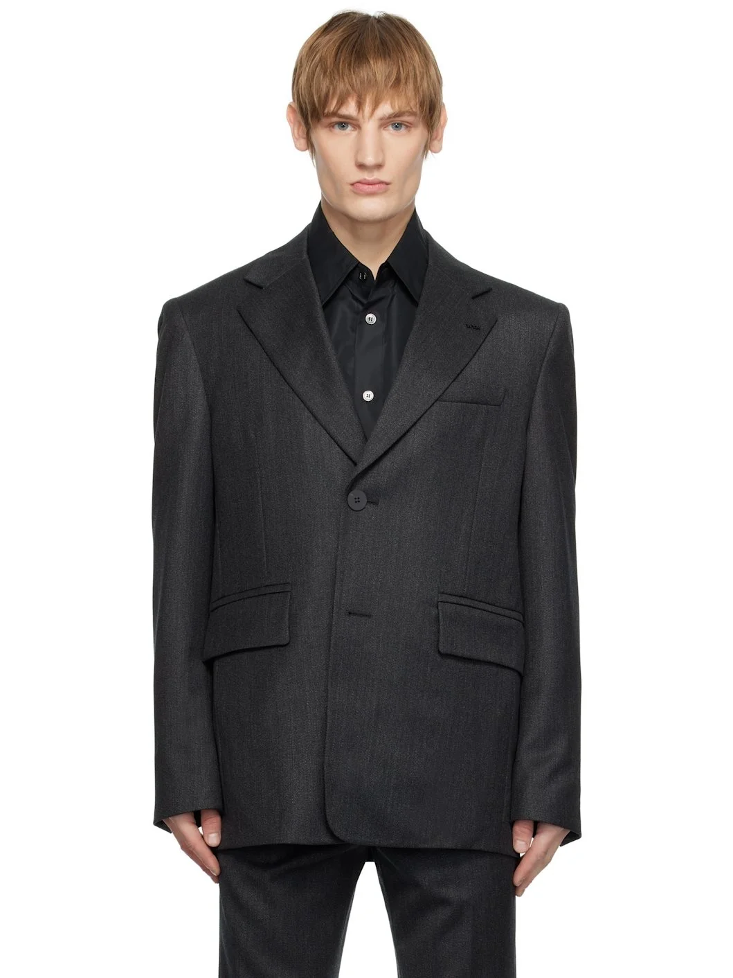 Gray Wool Single Blazer - 1