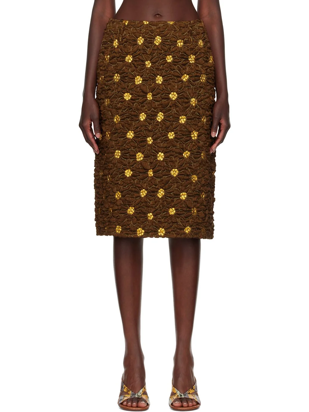 Brown Cloqué Midi Skirt - 1