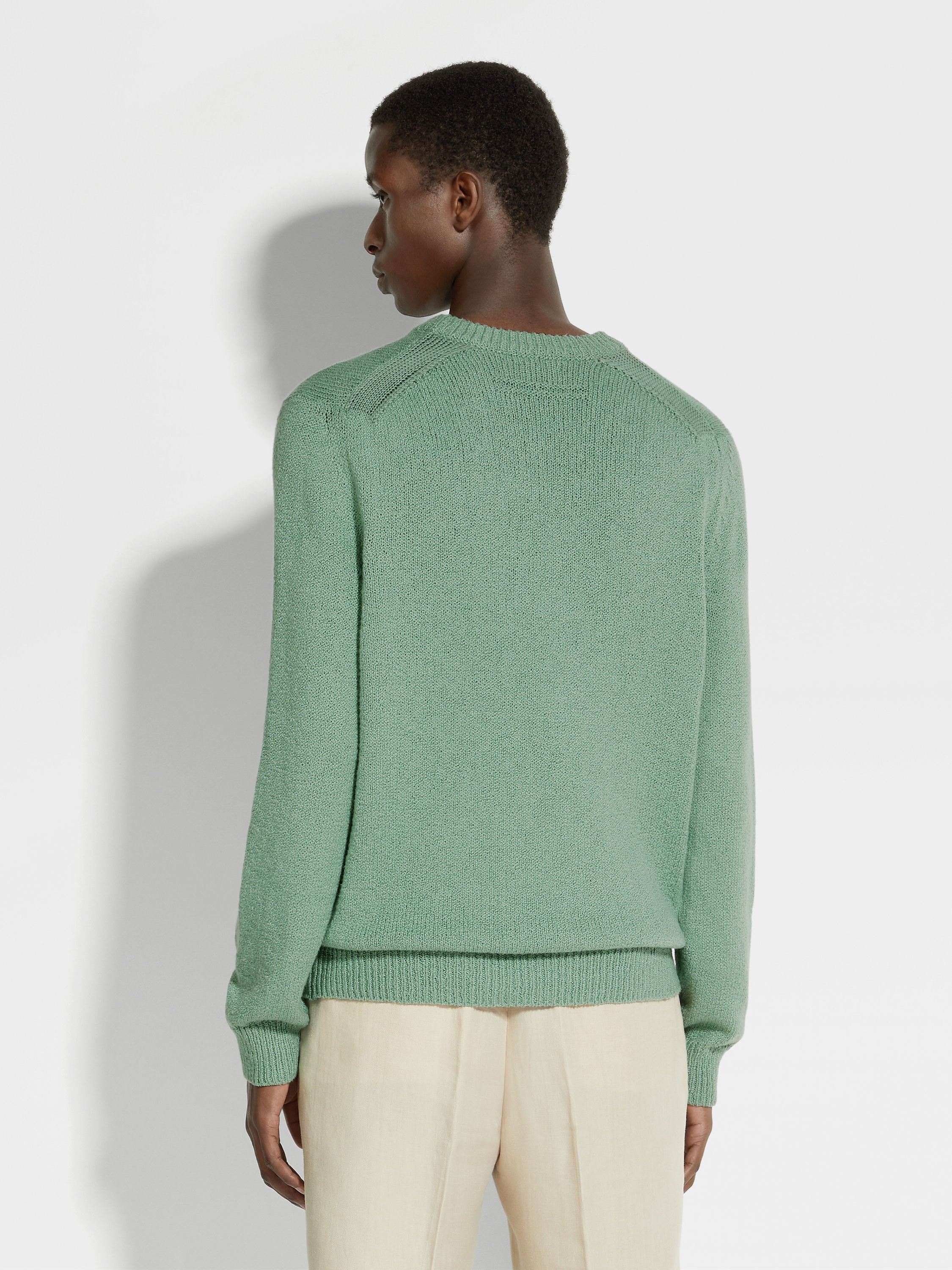 SAGE GREEN COTTON AND SILK CREWNECK - 5