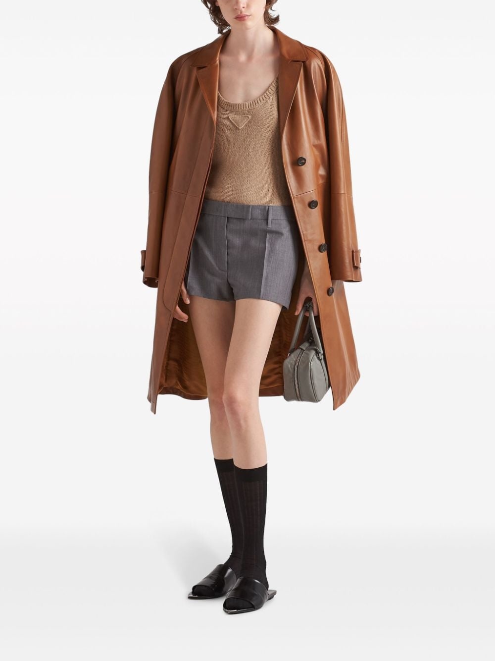 belted leather trench coat - 2