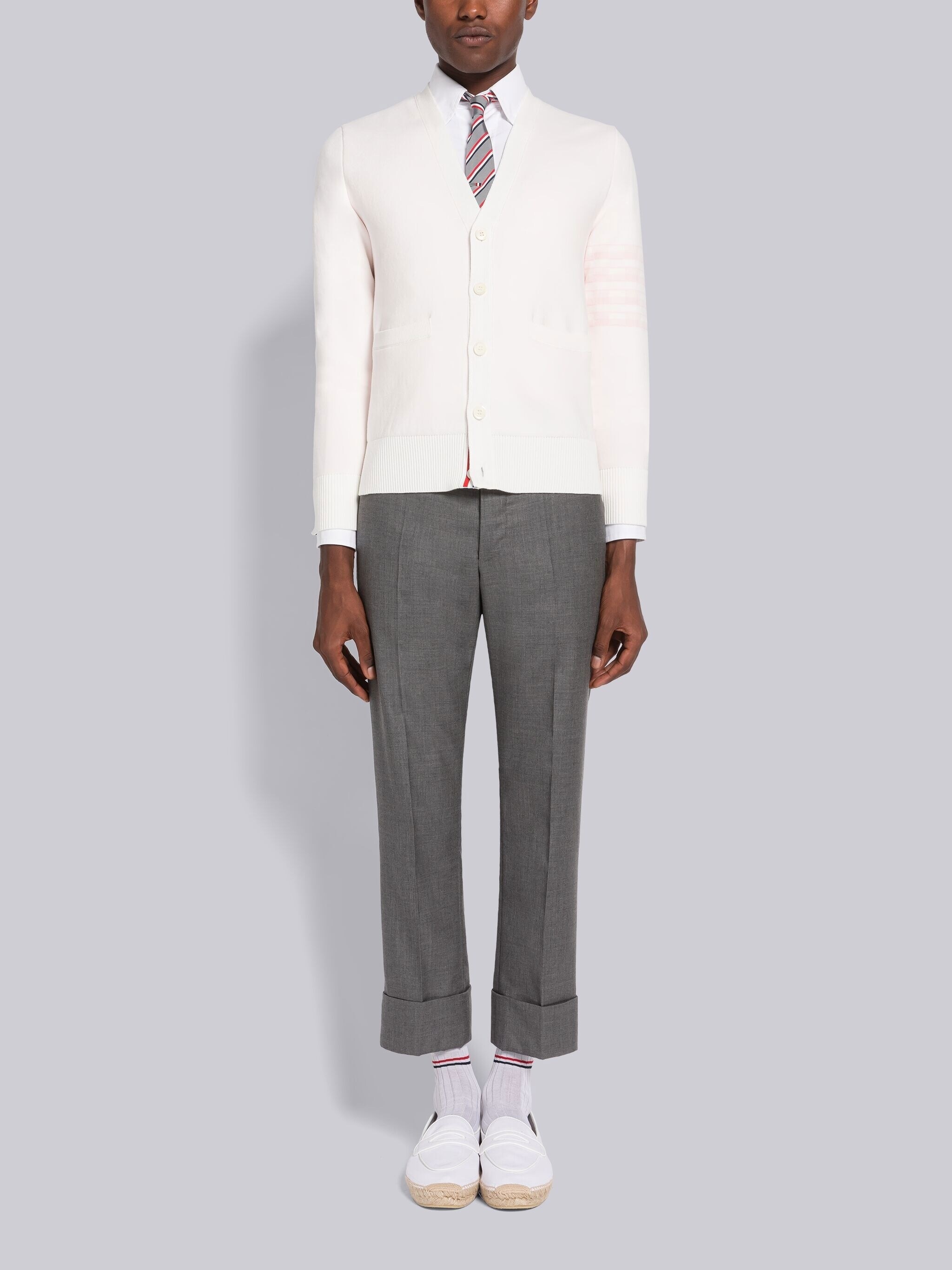 Hector Jacquard Cotton 4-Bar V-Neck Cardigan - 4