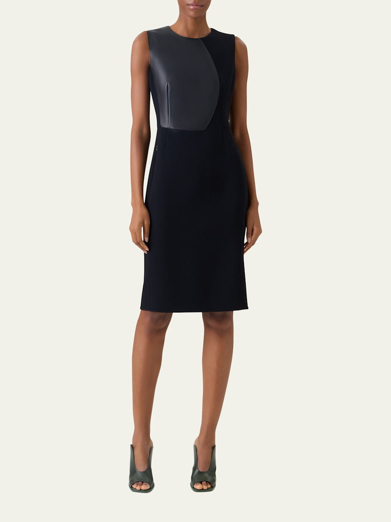 AKRIS Wool and Orbit Leather Sleeveless Sheath Dress outlook