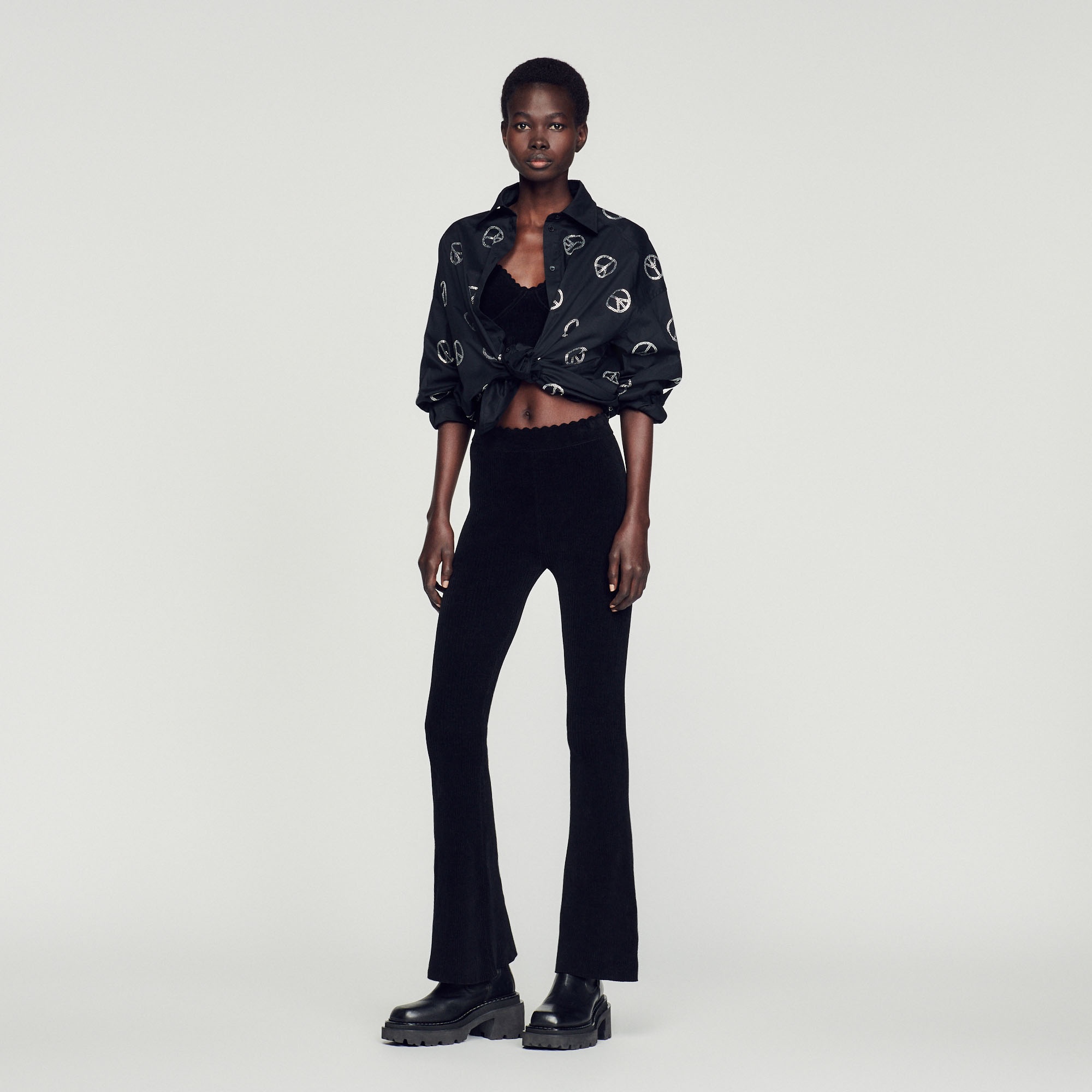 Flared velour knit pants - 2