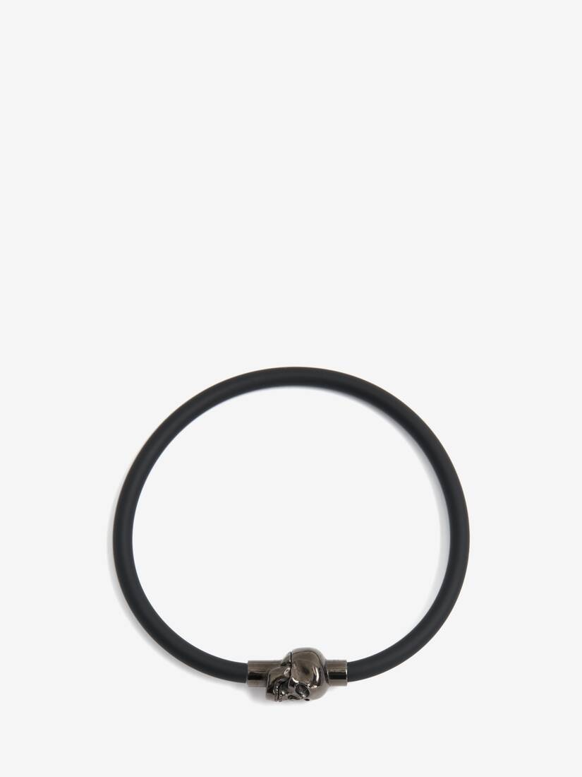 Men's Rubber Cord Skull Bracelet in Black - 1