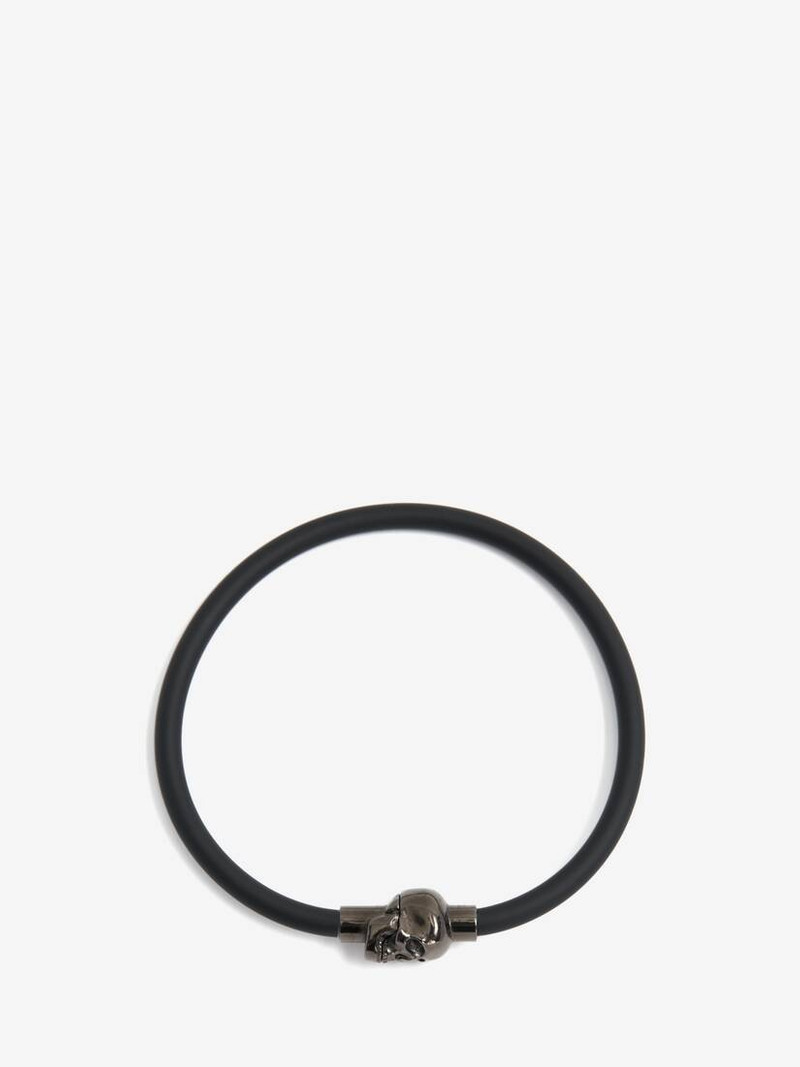 Men's Rubber Cord Skull Bracelet in Black 1