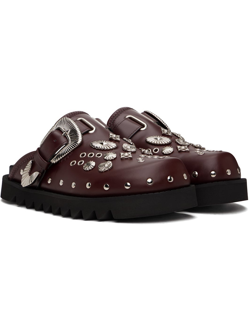 SSENSE Exclusive Burgundy Eyelet Metal Sabot Slip-on Loafers 4
