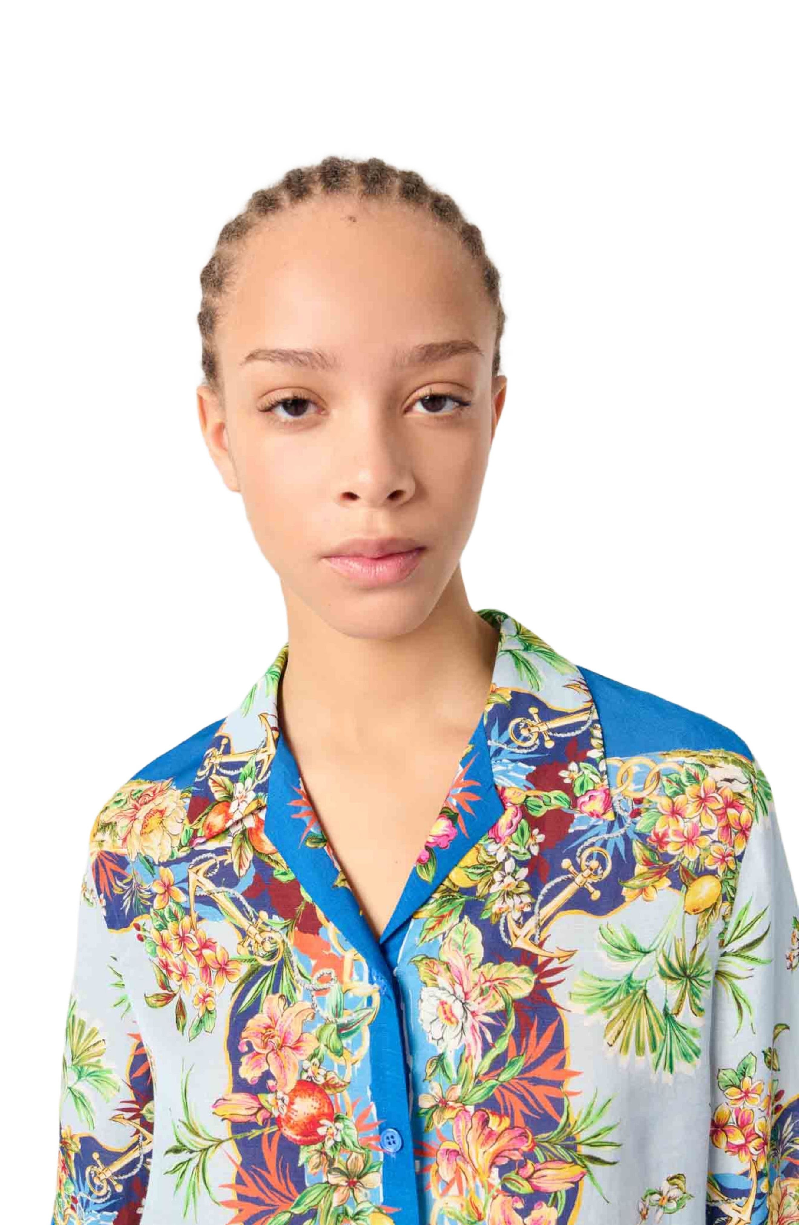 maje Patterned cropped shirt in Multicolor Floral Print at Nordstrom - 6