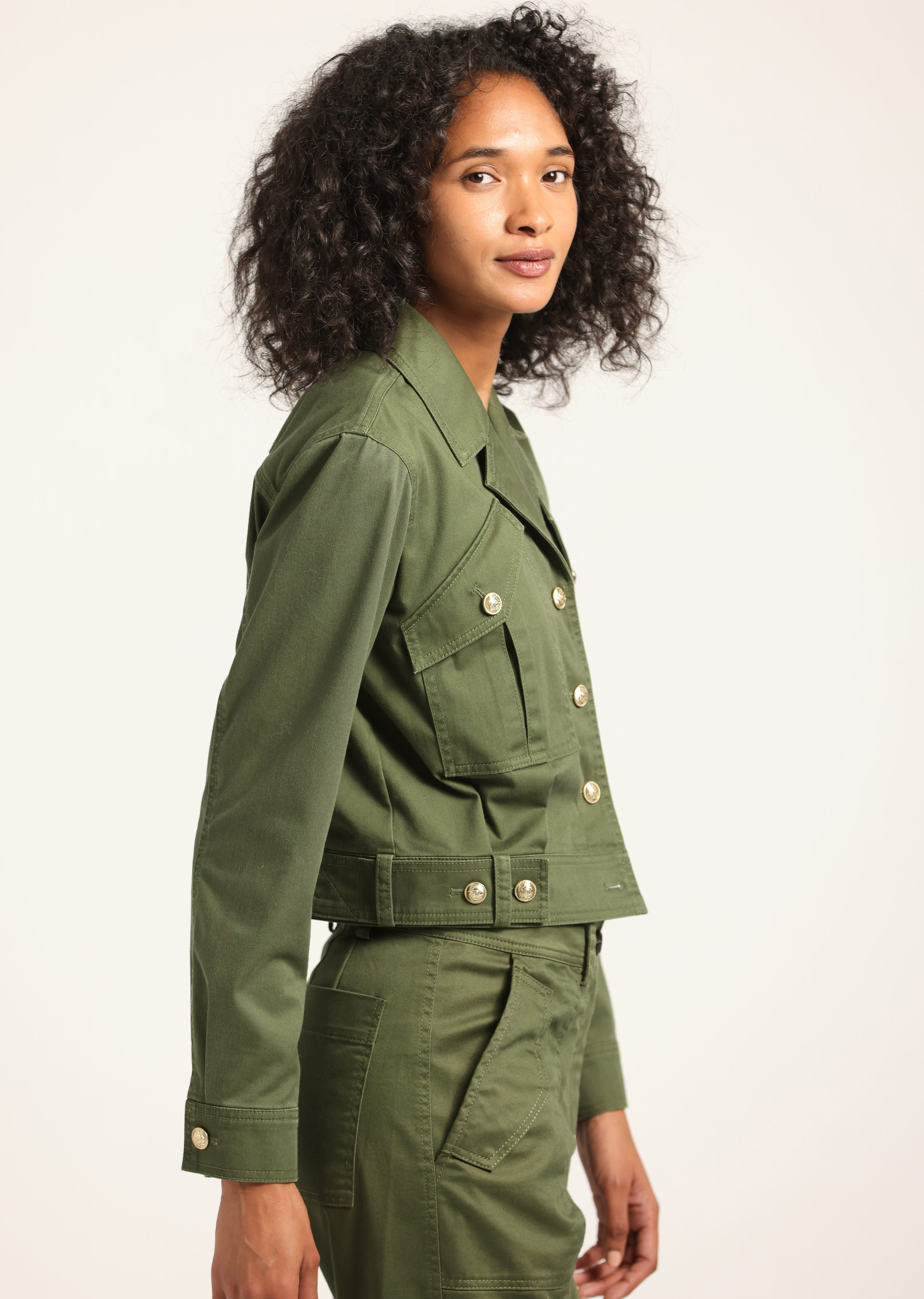 CELINORA COTTON DRILL CROPPED JACKET - 4
