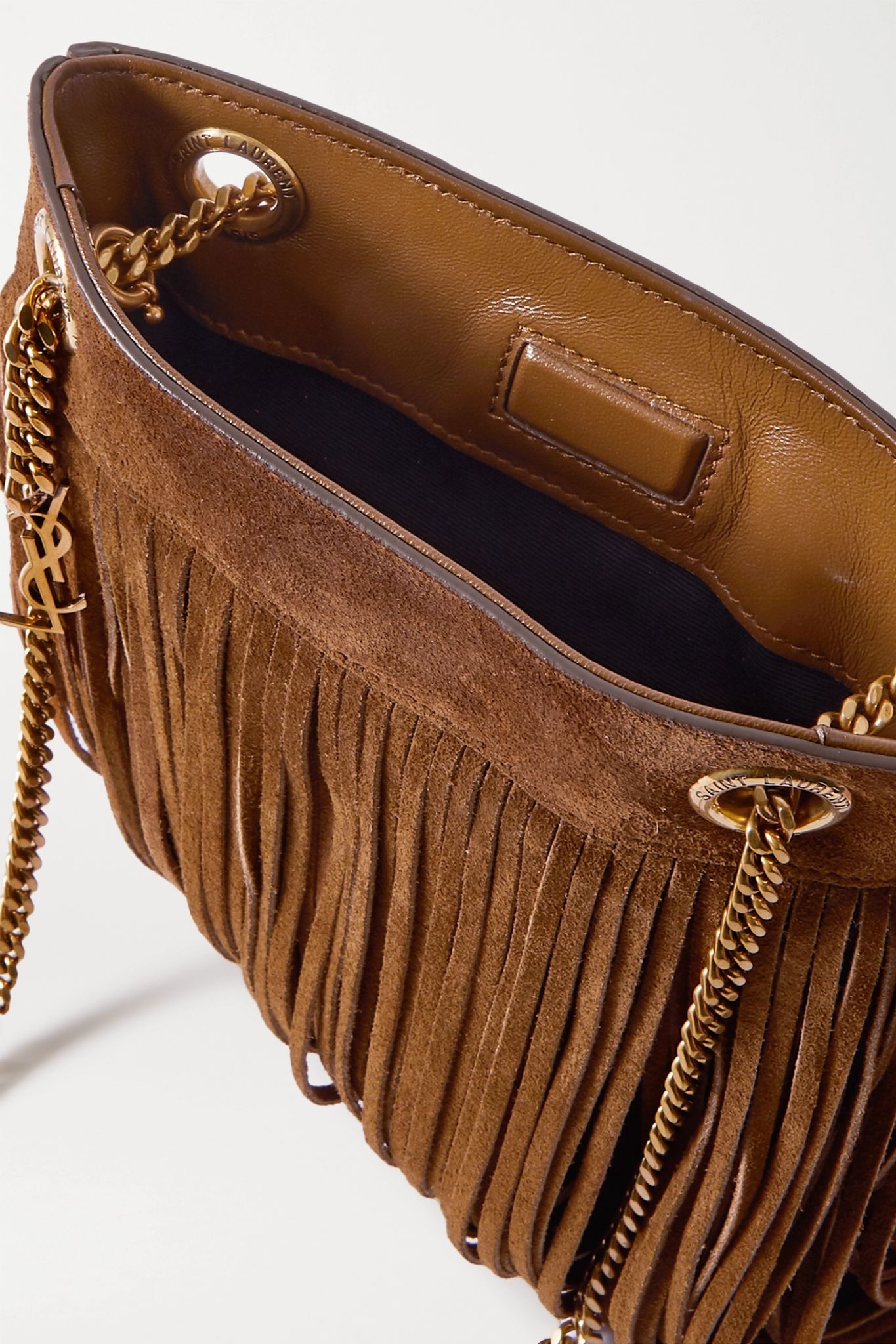 Grace small leather-trimmed fringed suede shoulder bag - 5